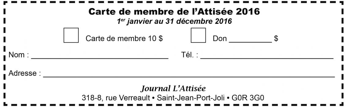 Carte de membre Journal L'Attisée 2016